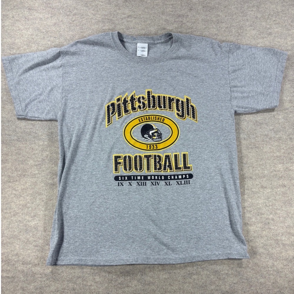Pittsburgh Steelers Six Time World Champs Graphic T-Shirt Gray Mens Large